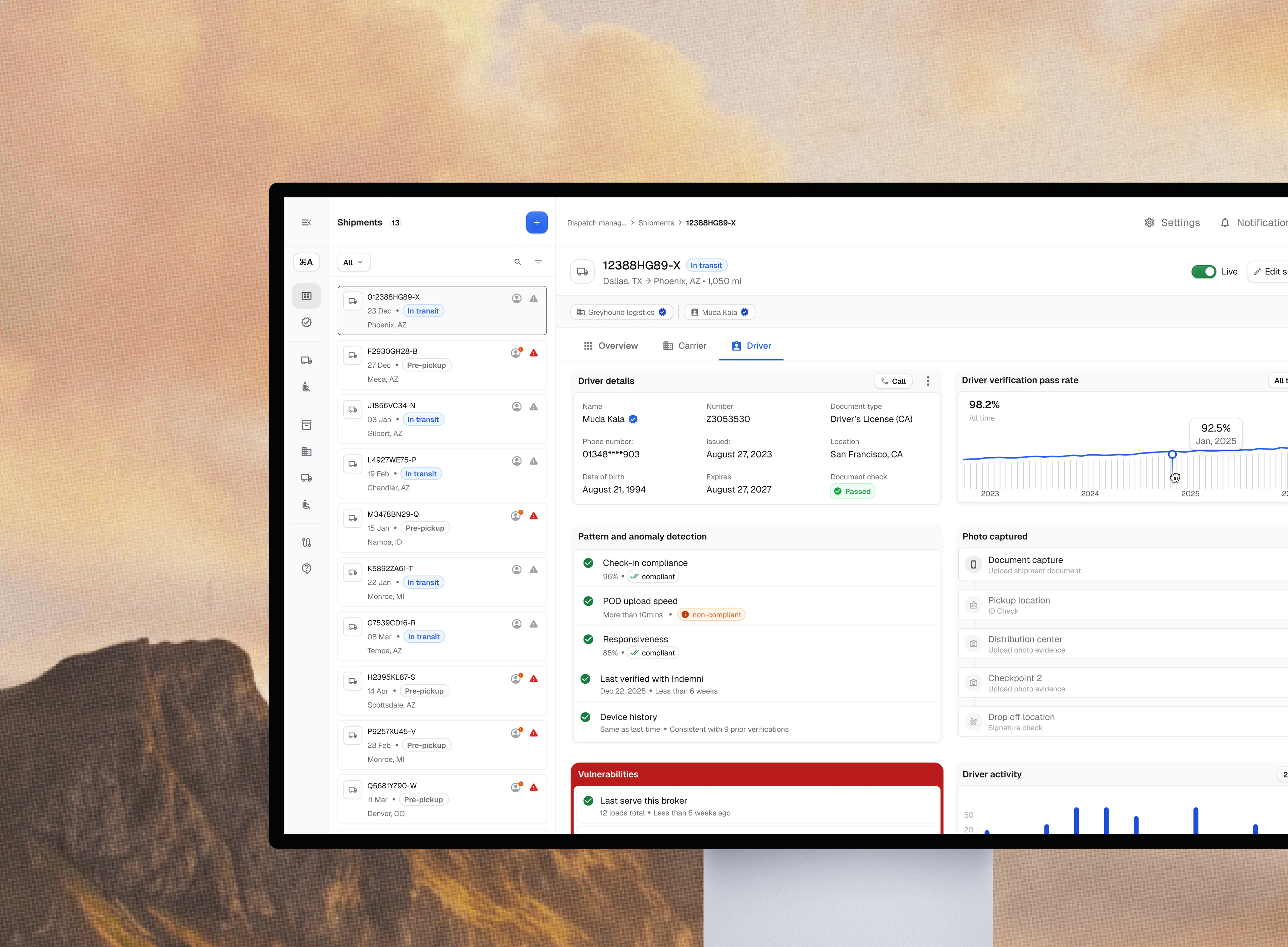 Indemni shipments dashboard